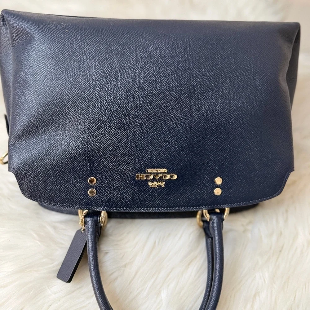 Vintage Coach Dark Blue Satchel with Gold Accents#91493
